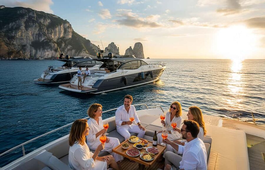 Amalfi Coast: Romantic Sunset Cruise with Music & Cocktails - Sunset from the water, with a quiet anchorage